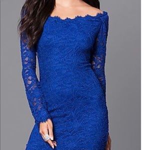 Off the Shoulder Blue Lace Cocktail Dress